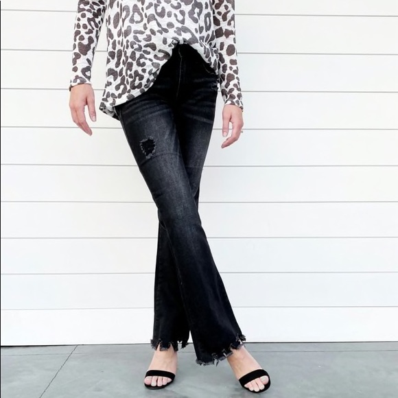 CLEARANCE Veronica Black Distressed Hem Boot Cut Jeans - Picture 4 of 16